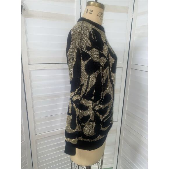 VINTAGE Jane Adams 80s Black Gold Oversized Sweater Preppy USA Made Sz Med / Lar - Picture 5 of 6